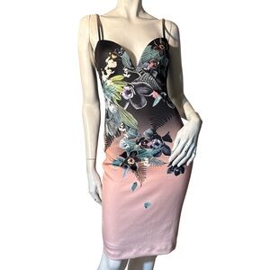 Bebe Black and Pink Floral Dress